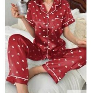 SHEIN Red and White Heart Pajama Set